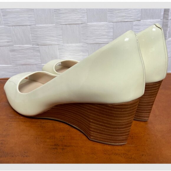 NWOB Cole Haan Patent Leather Off White Cream Peep Toe Wedge Pump Shoe Size 8 - Picture 6 of 9